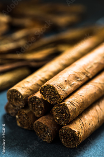 Canvas Print pile of authentic cuban cigars