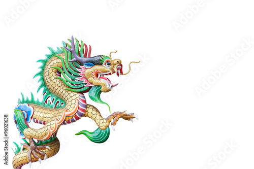 colorful Chinese dragon statue isolated on white with clipping p