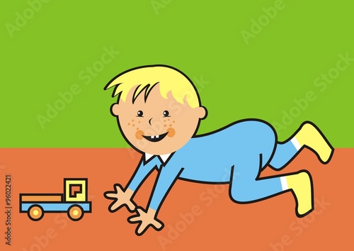 toddler and toy, vector illustration