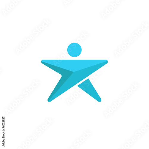 Abstract man logo star shaped, blue graphic arrow silhouette human direction growth success