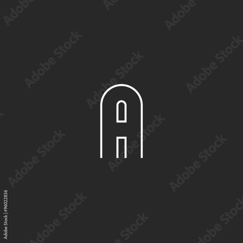 First latter alphabet monogram logo, mockup outline minimalism hipster style emblem