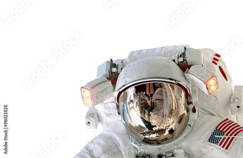 Fototapeta Naklejka Na Ścianę i Meble -  Astronaut helmet isolated on white background spaceman outer space suit. Elements of this image furnished by NASA.