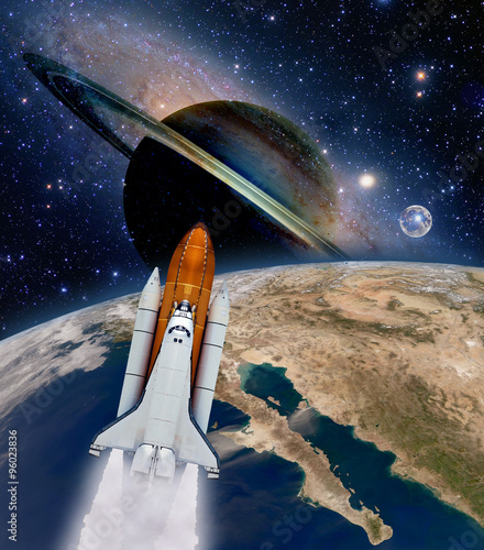 Fototapeta Naklejka Na Ścianę i Meble -  Shuttle rocket ship launch spaceship spacecraft planet earth outer space moon. Elements of this image furnished by NASA.