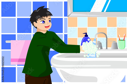 Boy Washing Hands with Soap