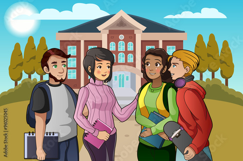 College Students Talking on Campus
