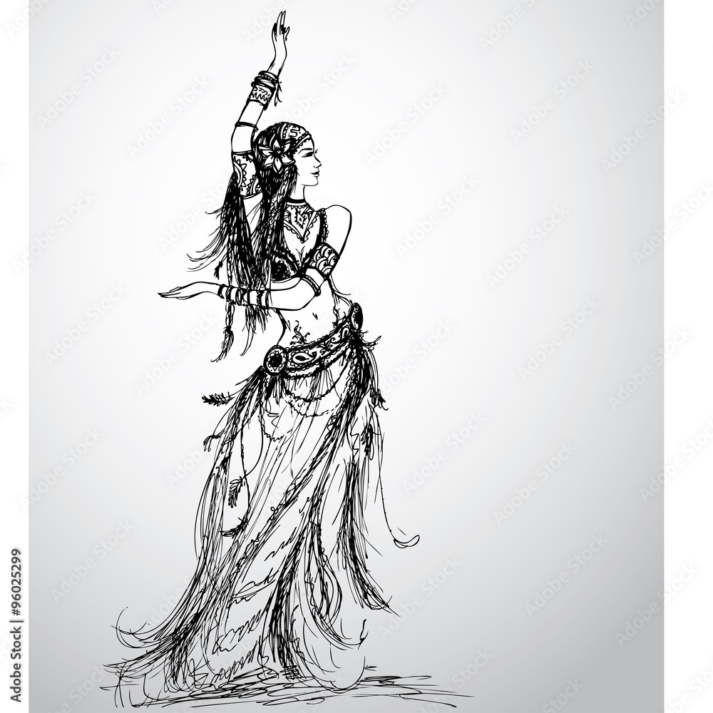Fototapeta premium Dancing girl, tribal, hand drawing
