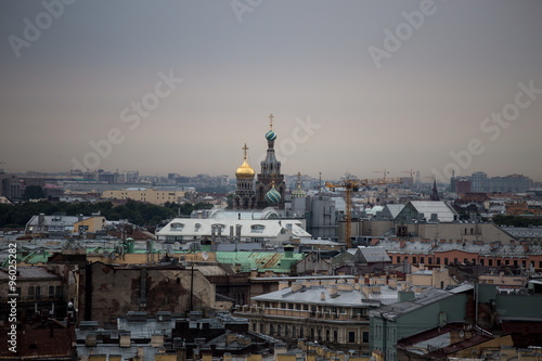 Panorama photo during twilight over the roofs of St Petersburg, Russia