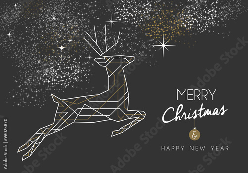 Merry christmas new year deer art deco outline