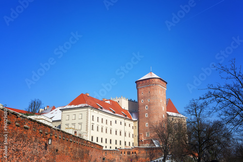 Wawel castle in sunny winter day, Krakow, Poland