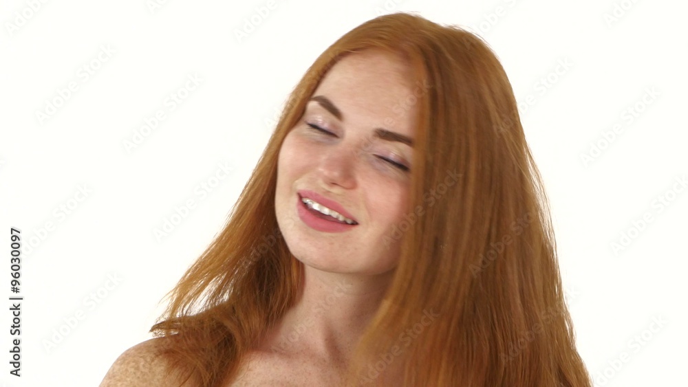 Hair. Beautiful Redhead girl Brushing Her Hair. Hair Care. Close up, bathroom Hair. Beautiful Redhead girl Brushing Her Hair. Hair Care. Close up, bathroom