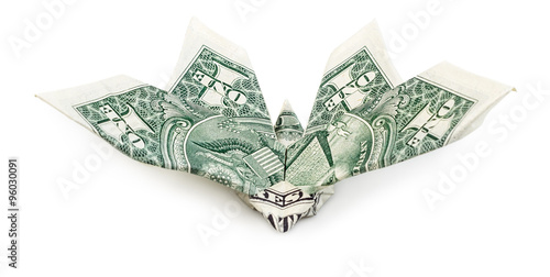 Canvas Print Front view of dollar origami butterfly isolated