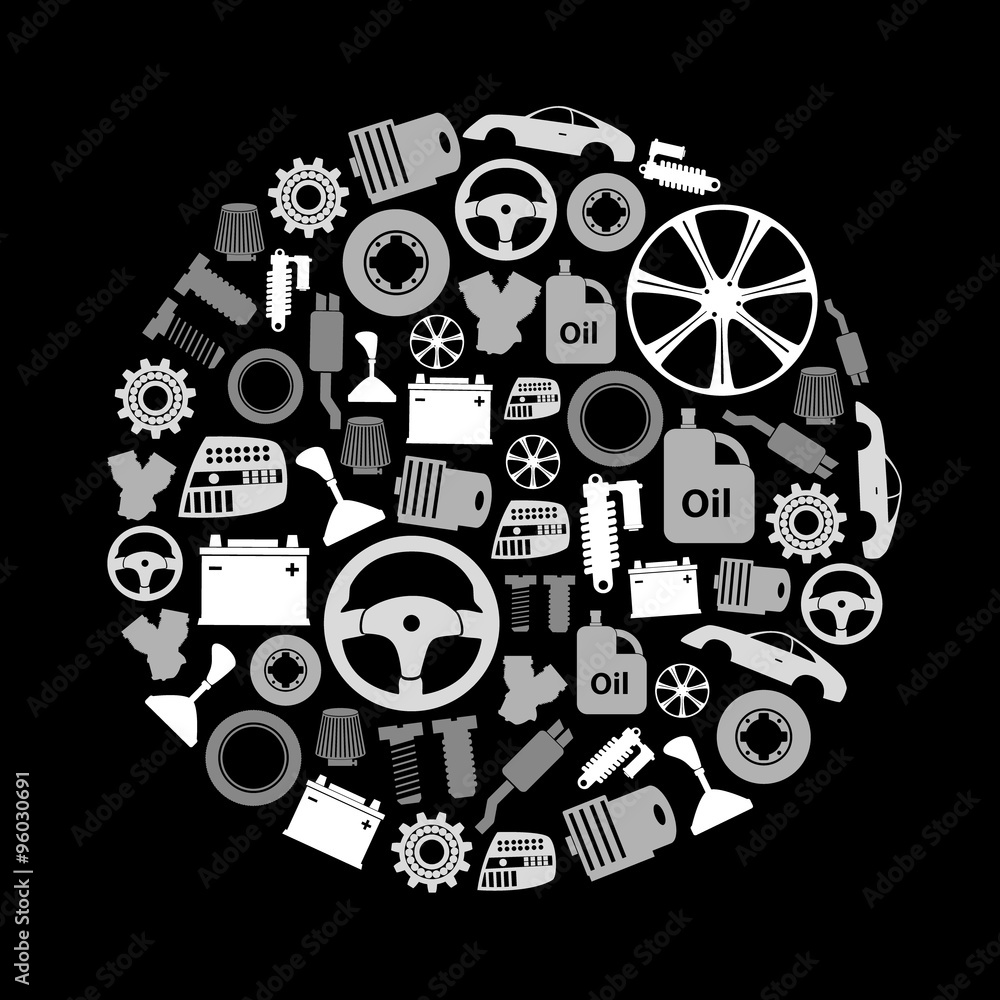 car parts store simple gray-scale icons in circle eps10