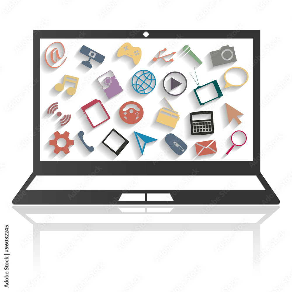 Using a laptop, vector illustration.