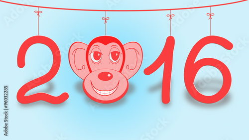 Illustration 2016 Happy New Year background with monkey.