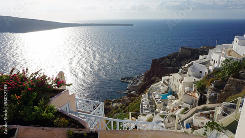 view over small oia village on santorini island