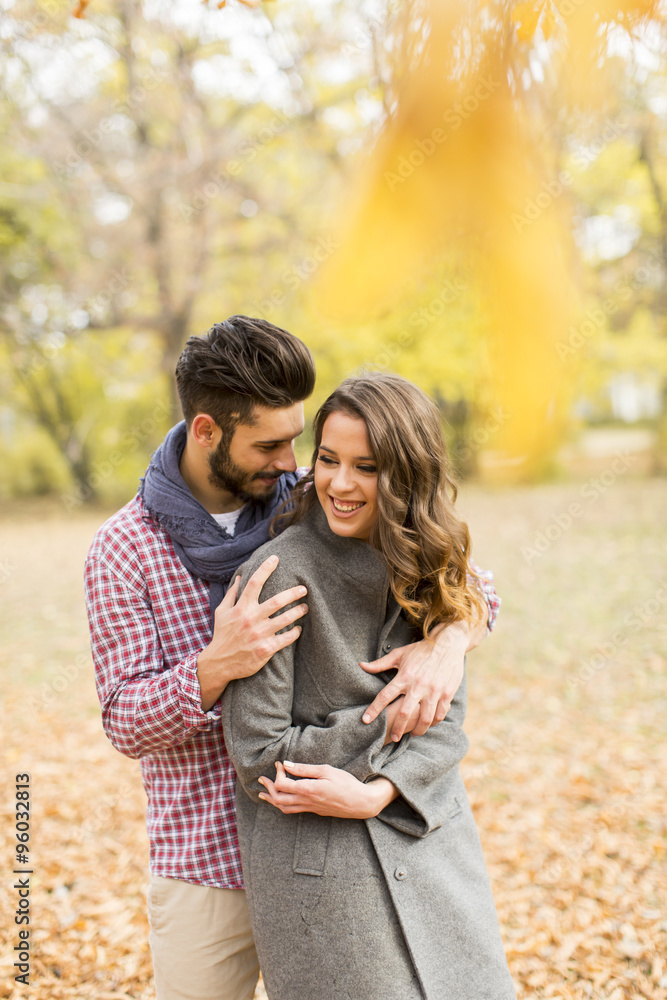 Young couple in the autumn park Young couple in the autumn park