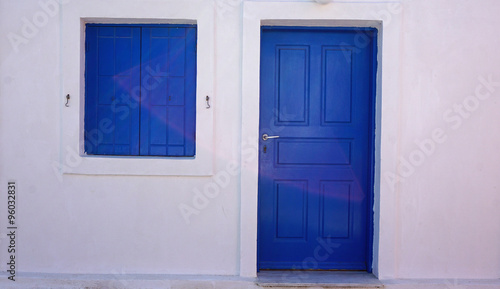 colorful door in oia village on santorini island