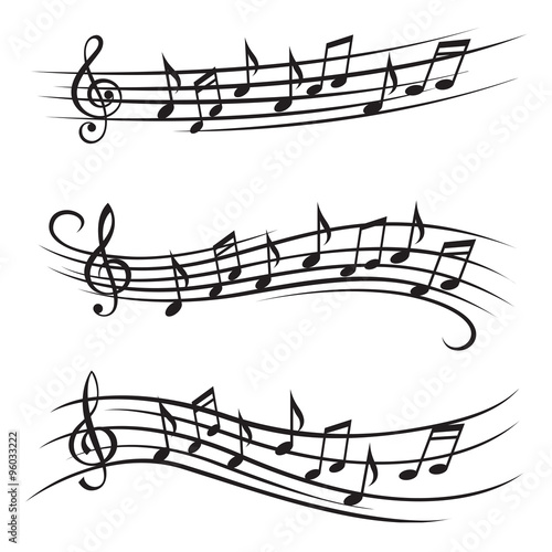 monochrome illustration of music notes on stave