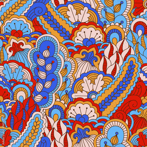 Hand drawn seamless pattern with floral elements. 