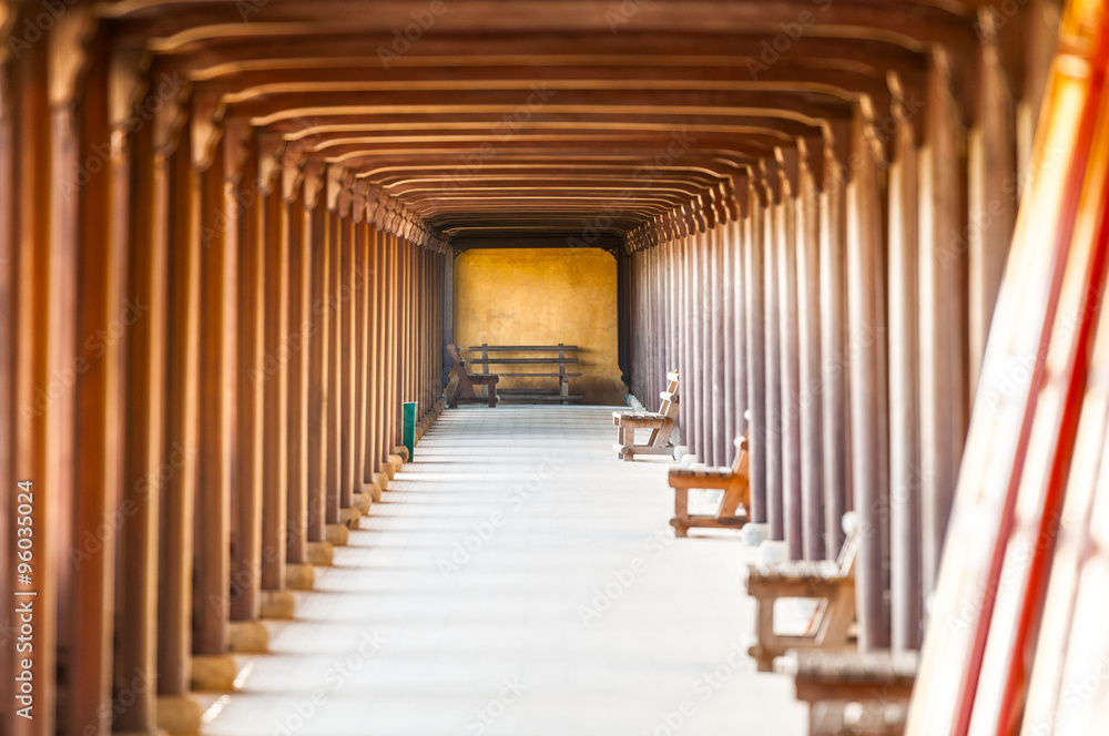 Arched hall of Hue citadel, Vietnam, Asia.