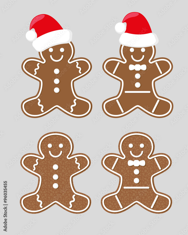 Set vectors design elements funny Gingerbread man different colors and patterns isolated on gray background Set vectors design elements funny Gingerbread man different colors and patterns isolated on gray background