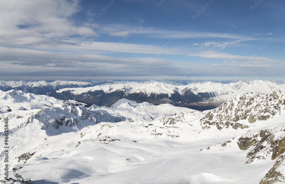 Winter alpine ski resort landscape panorama
