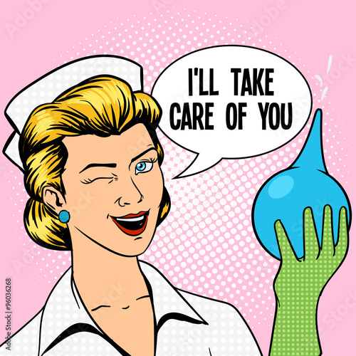 Nurse with enema comic book style vector