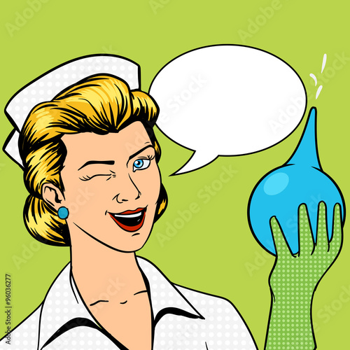 Nurse with enema comic book style vector