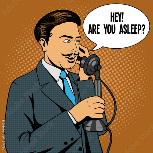 Man talking on the vintage phone vector