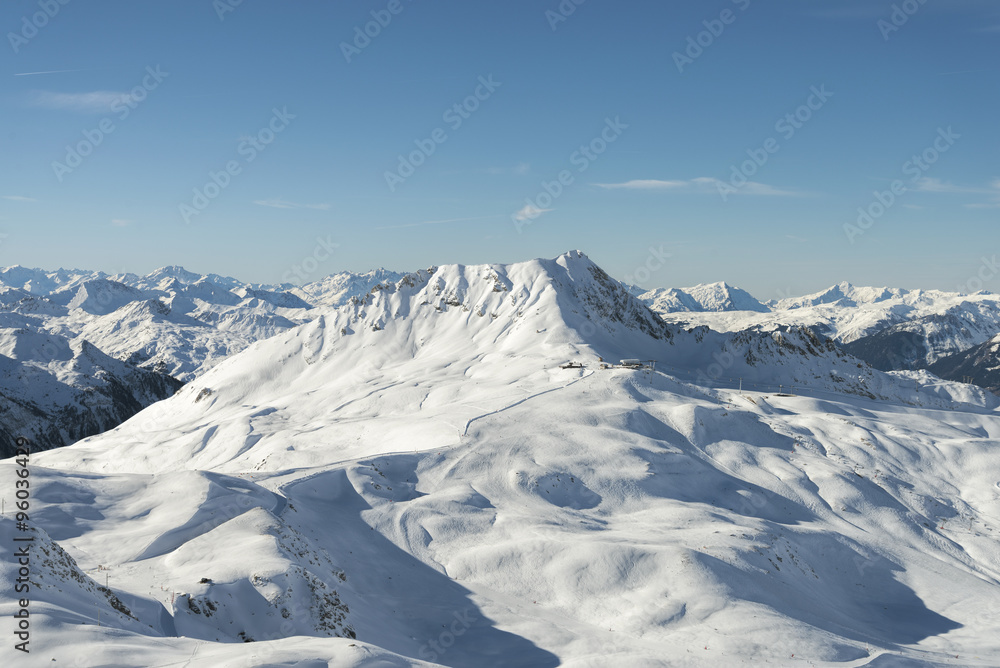 Winter Alpine range panorama view