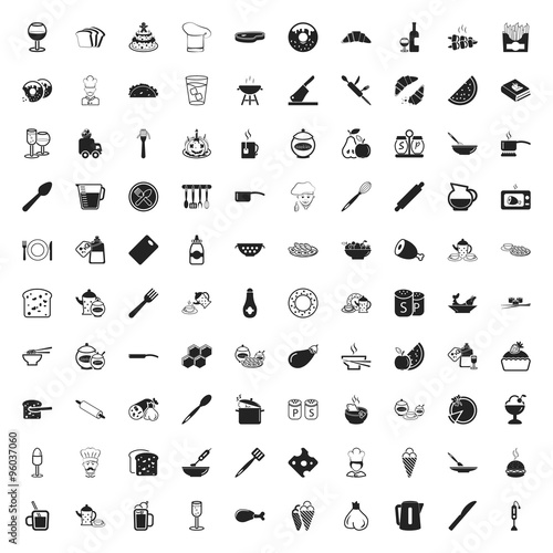 kitchen 100 icons set for web