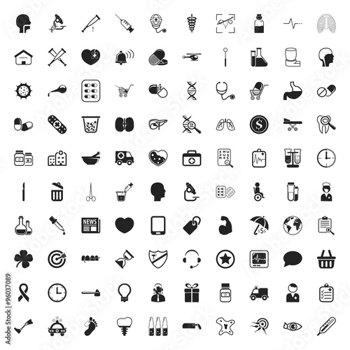 medicine 100 icons set for web