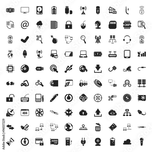 computer 100 icons set for web