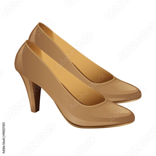 Classic woman shoes. Pale sandy yellowish-brown colorcourt shoes isolated on white background