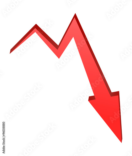 decrease Arrow symbol, red icon business concept. Vector illustration isolated on white background.