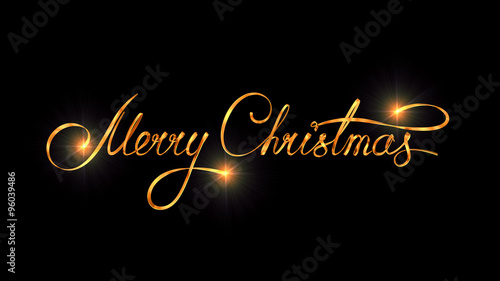 Gold Text Design Of Merry Christmas On Black Color Background