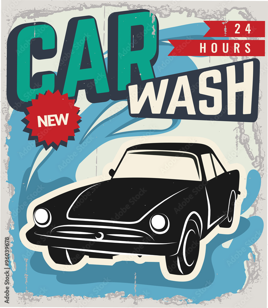 Plakat Vintage Retro Wash Car