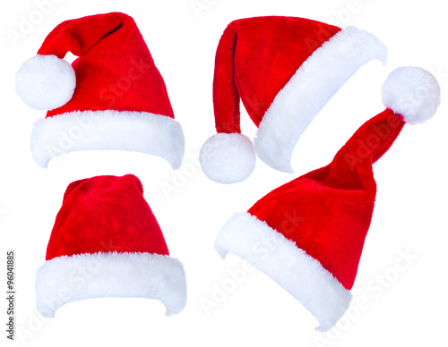 Christmas collage of red Santa Claus hats
