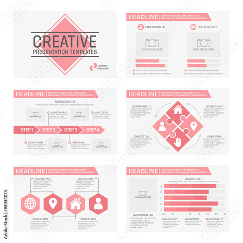 Set of 6 vector templates for presentation slides. Infographic element and symbol icon template