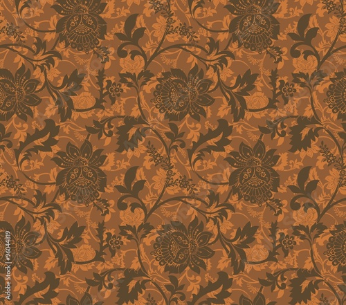 Orange Ornamental Flowers Seamless Pattern