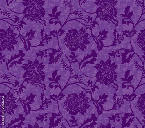 Purple Ornamental Flowers Seamless Pattern photo