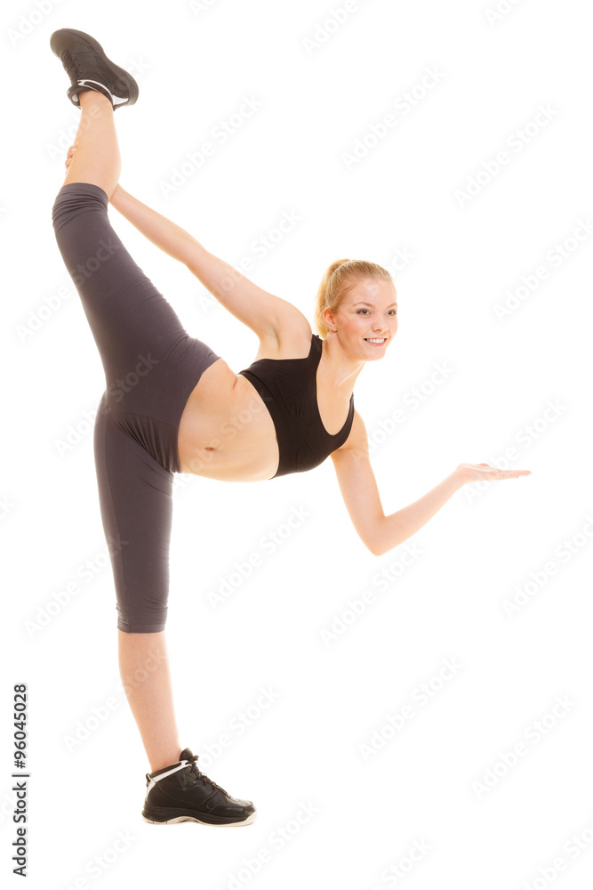 sporty girl showing blank copy space on hand sporty girl showing blank copy space on hand