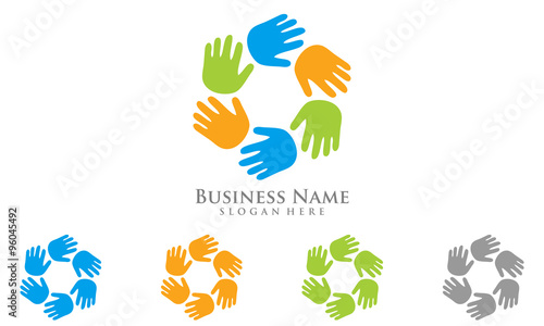 hand logo, kids play, social community  vector logo design