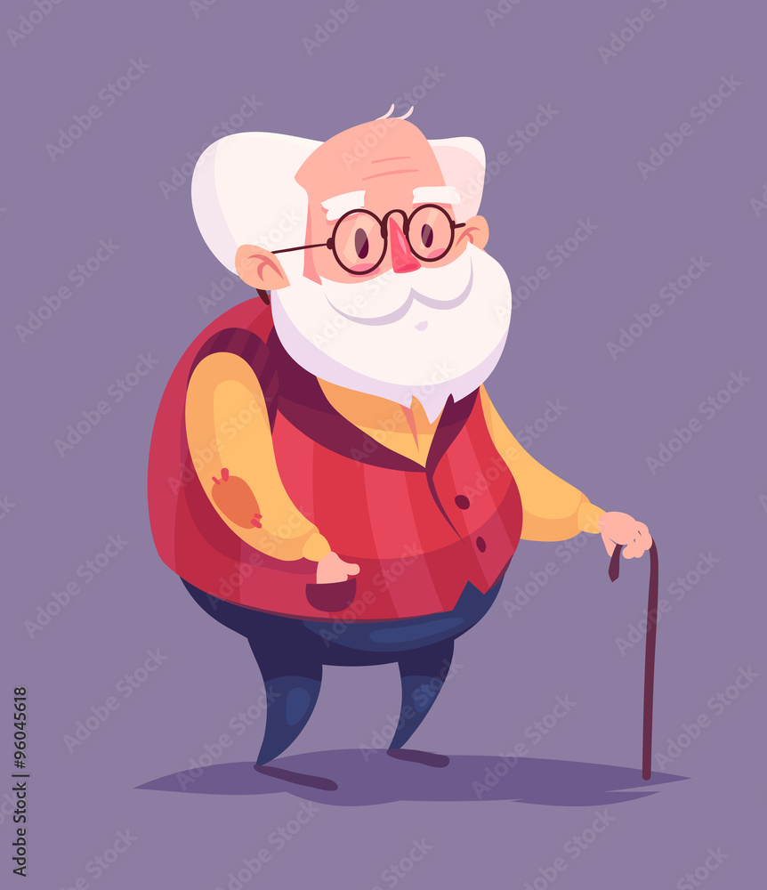 Naklejka premium Funny old man character. Isolated vector illustration.