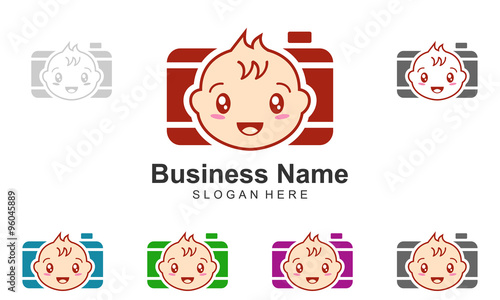 baby photo logo, camera baby vector logo design
