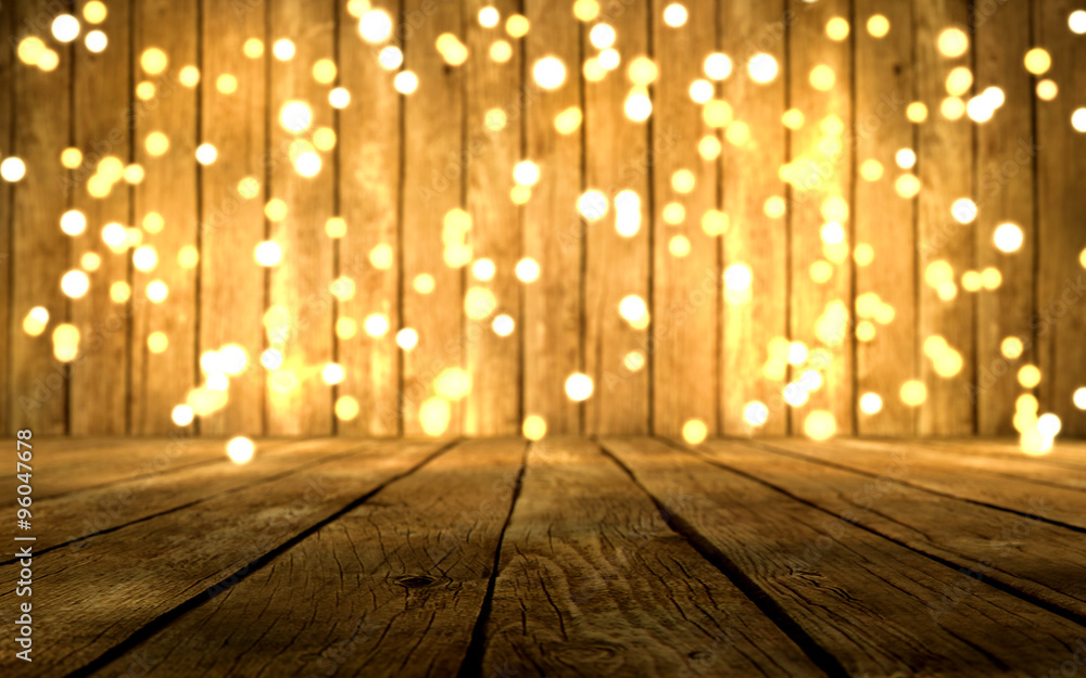 Weihnachtliche Lichterkette vor Holz Stock Photo | Adobe Stock