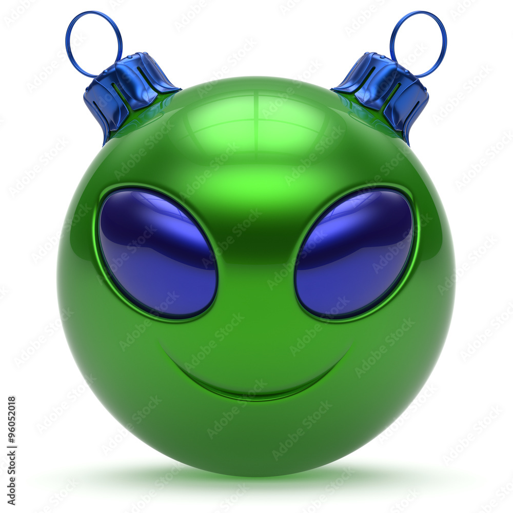 Christmas ball smiley alien face Happy New Year's Eve bauble ...