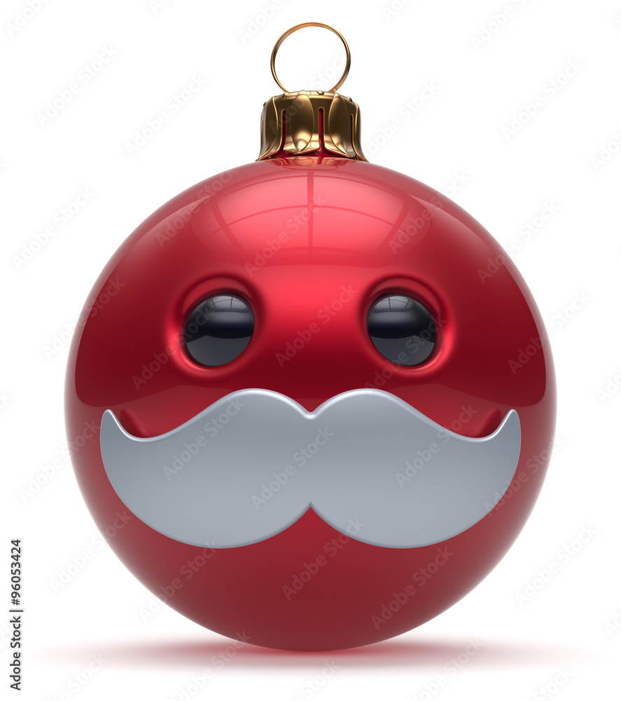 Christmas ball emoticon smiley mustache face New Year's Eve cartoon bauble cute decoration red. Happy Merry Xmas cheerful funny person character laughing joyful adornment souvenir concept. 3d render Christmas ball emoticon smiley mustache face New Year's Eve cartoon bauble cute decoration red. Happy Merry Xmas cheerful funny person character laughing joyful adornment souvenir concept. 3d render