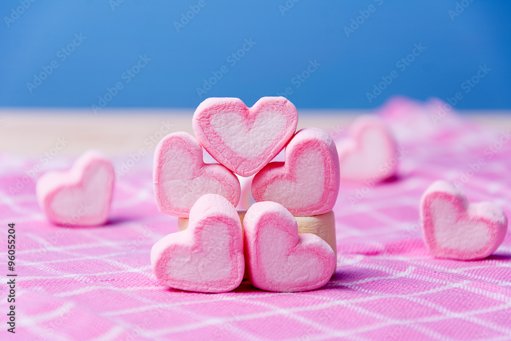 Pink marshmallows heart shape valentine concept Pink marshmallows heart shape valentine concept