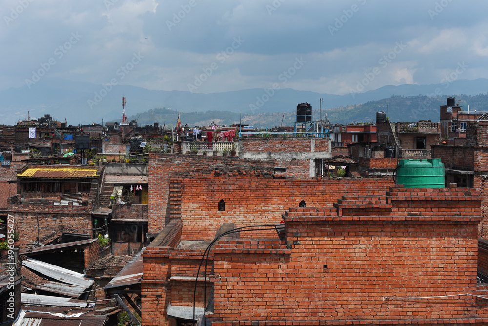 Fototapeta premium BHAKTAPUR,NEPAL-April 2015: view of town in Bhaktapur Durbar squ